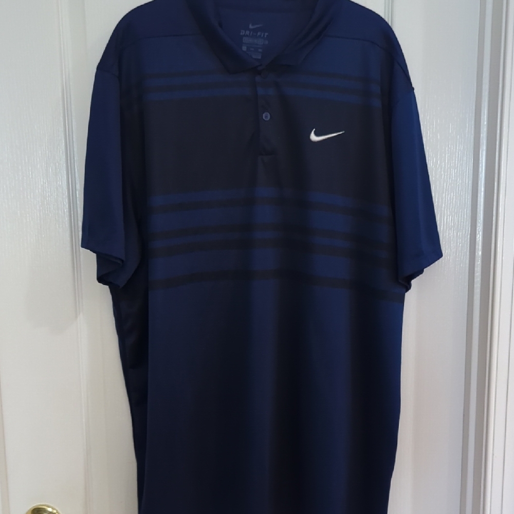Nike Navy/Blue Striped Dri-FIT Polo